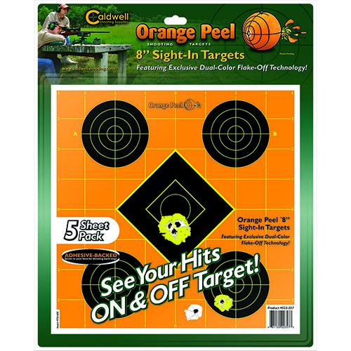Treffe ins Schwarze mit Caldwell's Orange Peel® Zielen 🎯! 5 Blätter für präzises Schießen und sofortige Trefferanzeige. Hol dir deine jetzt!
