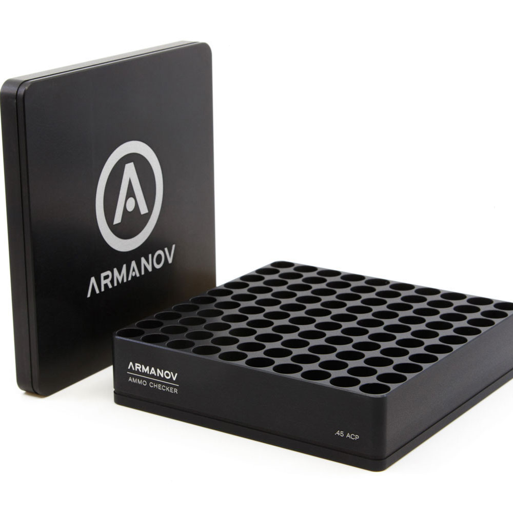 Entdecke die ARMANOV Gauge Box mit Flip Cover für 100 .45 ACP Patronen. 🛠️ Optimiert für schnelles Testen und weniger Störungen beim Schießen!