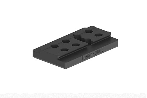 Der ERATAC Adapter für die Universal Interface ermöglicht die einfache Integration von Aimpoint Acro oder Armadot Optiken, wahlweise zentriert oder mit 20-Grad Offset.