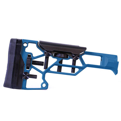 Erlebe den Komfort des MDT Skeleton Rifle Stock, V5 Standard in Blau! 🔧 Werkzeuglose Anpassung für perfekte Passform bei jedem Schuss.