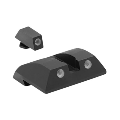 Die MEPRO Tru-Dot Fixed Sights bieten tagsüber helle weiße Punkte und leuchten nachts grün, ganz ohne Batterien – immer bereit für den Einsatz!