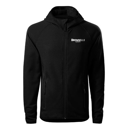Die Brownells Europe Fleece-Jacke bietet einen bequemen, athletischen Schnitt, eine praktische Kapuze und ist aus schnelltrocknendem Stretchmaterial für aktive Lebensstile.