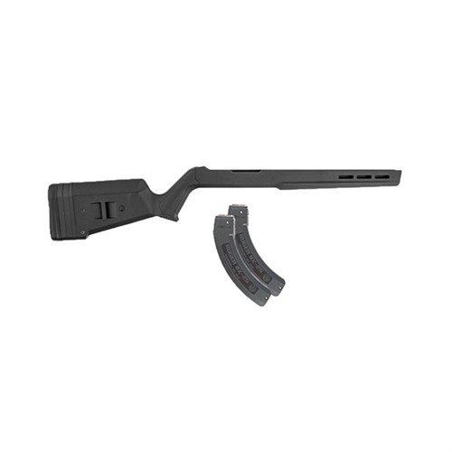 Erlebe die Ruger® 10/22® Hunter X-22 Stock mit verstellbarer LOP und 2 BX-25 Magazinen. 🛠️ Perfekte Ergonomie und Langlebigkeit für dein Gewehr!