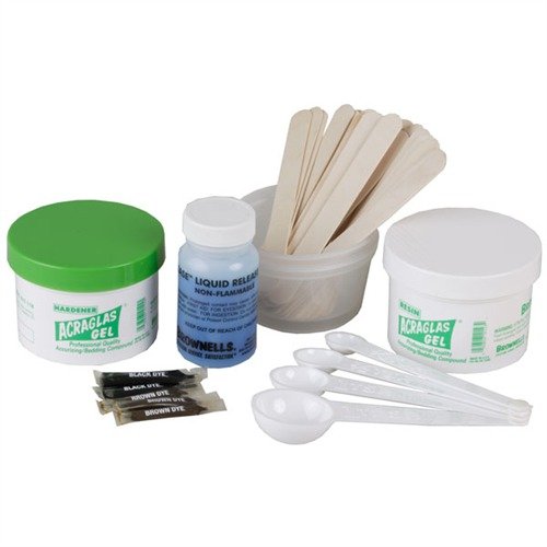 Entdecke das Acraglas Gel Shop Bedding Kit von Brownells 🛠️ für präzises Bedding ohne Tropfen. Ideal für dein Gewehrprojekt!