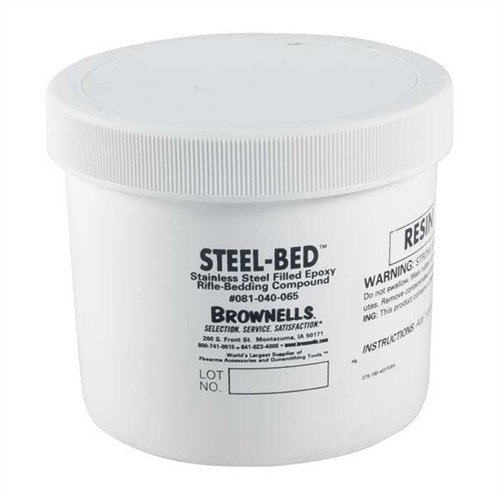 STEEL BED ist die ultimative, stahlgefüllte Epoxidharz-Bettungsverbindung, die unglaubliche Festigkeit und Genauigkeit für deine Gewehre bietet.