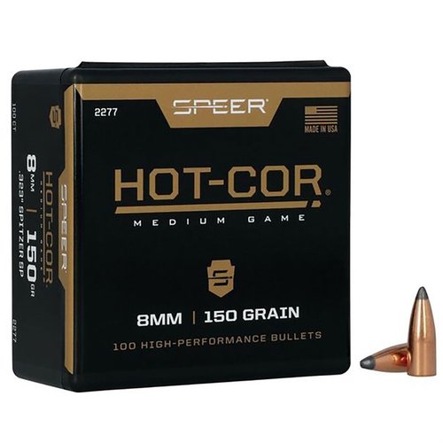 Entdecke die HOT-COR 8MM Spitzer Geschosse von SPEER! 🎯 Hohe Konstanz und Genauigkeit für deine Langwaffe. 100 Stück pro Box!