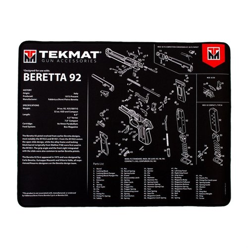 Entdecke die ULTRA 20 Pistol Cleaning Mat von TekMat! 🛠️ Perfekt für Beretta 92 und mehr, mit Diagrammen für einfache Wartung und Reinigung.