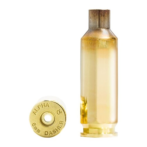 Entdecke die 6mm Dasher Brass von Alpha Munitions! 🏹 Präzise, langlebig und ideal für Benchrest- und Langstrecken-Schützen. 100 Stück pro Box.