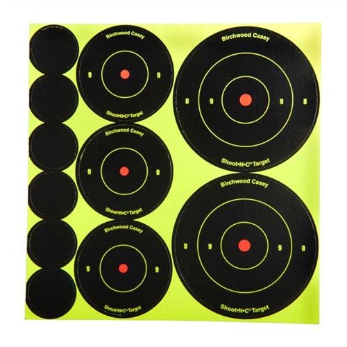 Entdecke die SHOOT-N-C® TARGET von Birchwood Casey! 🎯 Selbstklebende Ziele mit leuchtenden Einschüssen für präzises Schießen. Hol dir dein 12er-Pack!