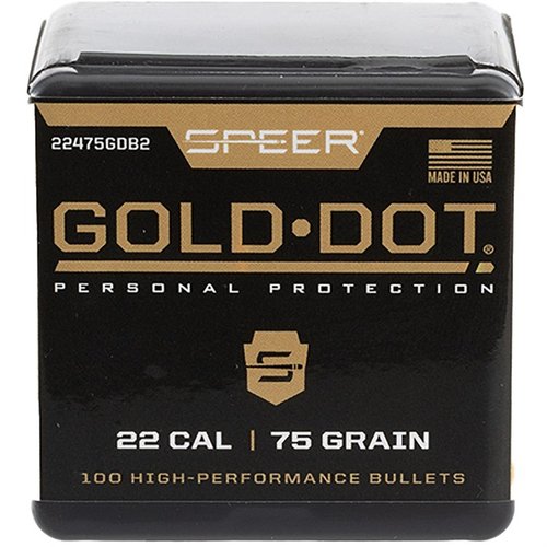 Die Speer Gold Dot Bullets 224-75-Gr bieten hervorragende Präzision und Zuverlässigkeit, ideal für deine nächste Jagd oder das Schießen auf dem Stand.