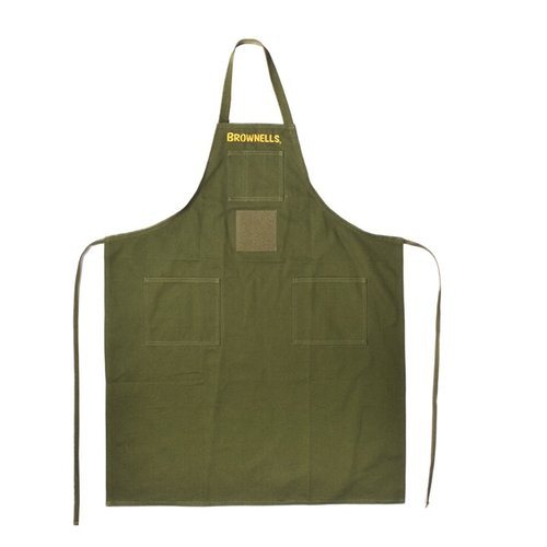 Schütze deine Kleidung mit dem langlebigen LONG CANVAS APRON von Brownells – aus robustem Baumwoll-Canvas, mit 4 praktischen Taschen und verstellbarem Halsriemen.
