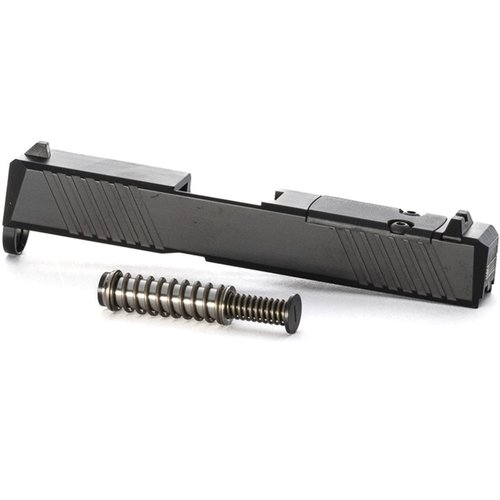 Upgrade deine Glock® 43 mit der Brownells Slide: vorgefertigter Holosun 407K Schnitt, leichte Montage, coole Fensteroption und robuste Stahlkonstruktion.