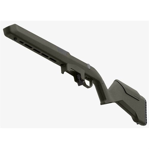 Die MAGPUL Hunter Lite Adjustable Stock für Ruger American bietet geringes Gewicht, verbesserte Ergonomie, LOP-Anpassung und M-LOK Slots für Zubehör.
