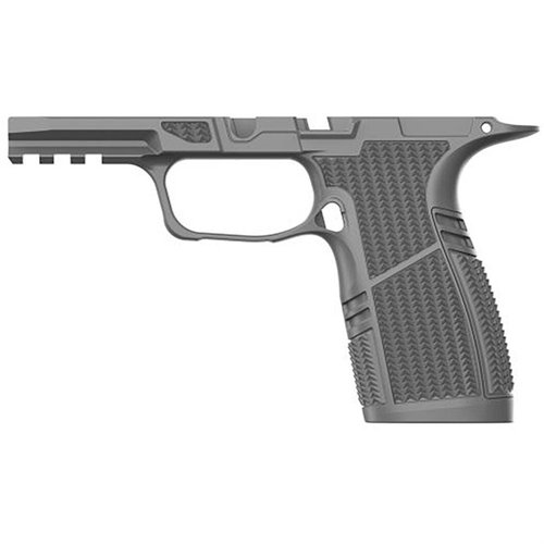 Das TYRANT CNC Grip-Modul für die SIG P365 X-Macro bietet ergonomisches Design, eine 1913 Picatinny-Schiene und verbesserte Kontrolle für schnelles Nachladen.