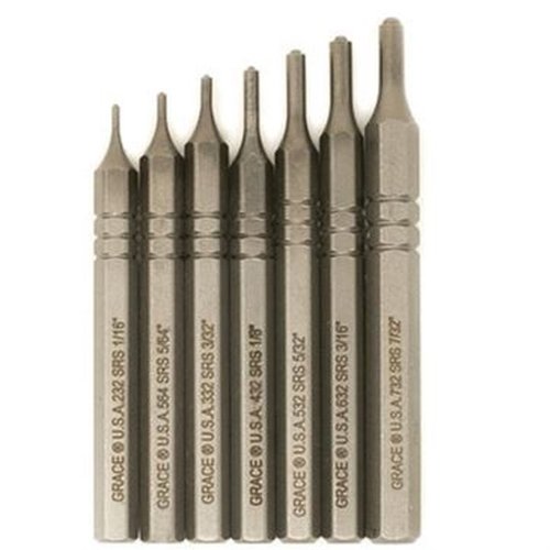 Das Grace USA Short Pin Punch Set bietet präzise, langlebige Werkzeuge aus hochlegiertem Stahl, ideal für detailreiche Arbeiten im Waffenbau.