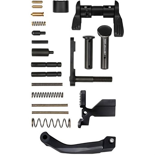 Das RISE ARMAMENT PREMIUM LOWER RECEIVER PARTS KIT für AR-15 bietet alle wichtigen mil-spec Teile und ermöglicht dir, individuelle Upgrades wie einen Pistolengriff hinzuzufügen.