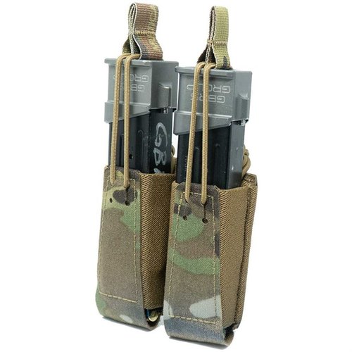 Die GBRS Group Double Pistol Magazine Pouch bietet MOLLE/BELT Kompatibilität, abnehmbare Bungee-Retention und eine glatte Handhabung für die meisten Doppelmagazine.