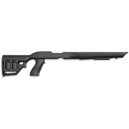 Der Tac-Hammer® RM4 Stock für Ruger 10/22® bietet eine anpassbare Passform, versteckte Stowaway™-Schiene und Platz für zwei Magazine – perfekt für deine Bedürfnisse!