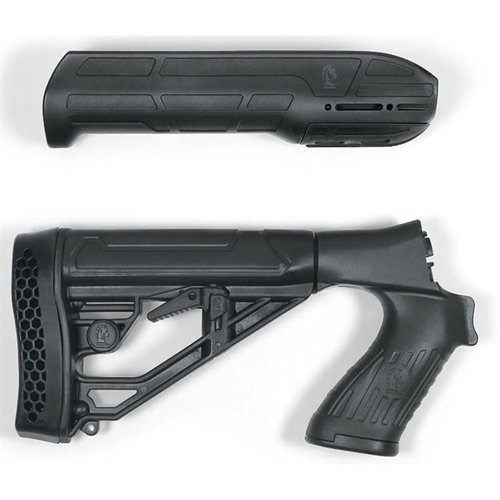 Das EX Performance Adjustable Stock & Forend für Mossberg 500/590/88 bietet eine anpassbare Länge, integrierte Schlaufen, und eine Picatinny-Schiene für Zubehör.