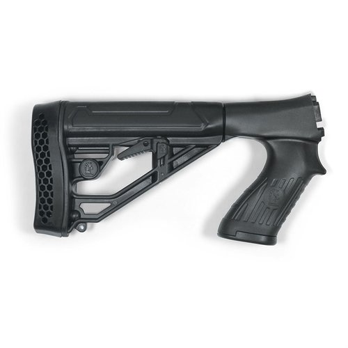Der EX Performance Adjustable Pistol Grip Stock für Remington 870 bietet eine einfache Anpassung der Länge, eine robuste Bauweise und integrierte Sling-Befestigungen.