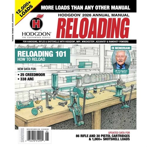 Das Hodgdon 2026 Annual Manual bietet über 11.000 Ladeinformationen für Gewehr- und Pistolenpatronen, inklusive Daten für IMR, Winchester und mehr!
