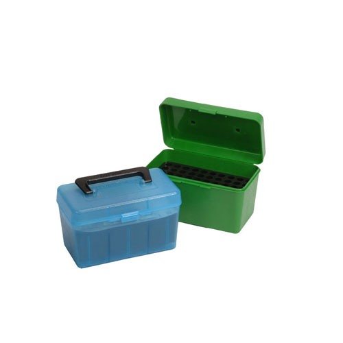 Die HANDLE CARRY RIFLE AMMO BOX schützt deine Munition optimal, hat einen praktischen Tragegriff und bietet Platz für 50 Patronen in sicherer Position.