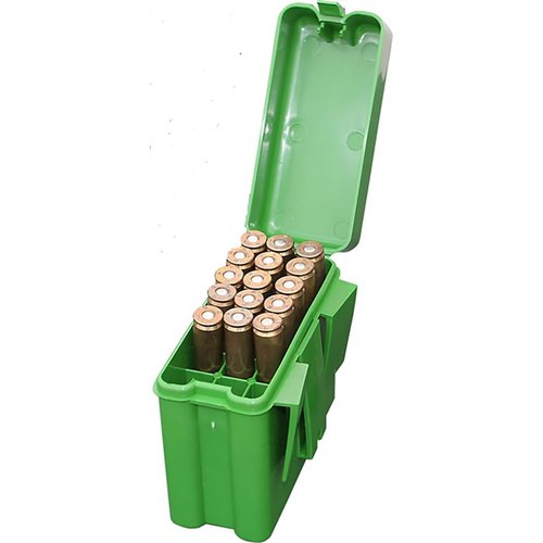 Mit der MTM CASE-GARD Belt Style Rifle Ammo Box hast du 20 Patronen immer griffbereit, geschützt vor Staub und Feuchtigkeit, dank Snap-Lok-Verschluss.