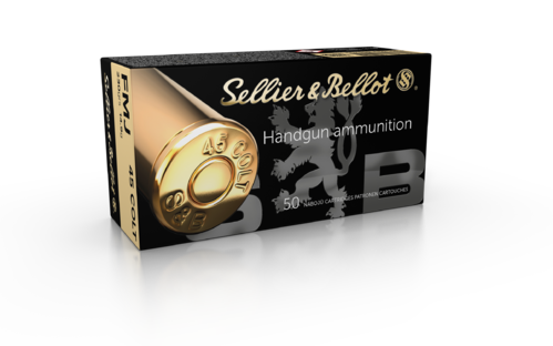 Hochwertige Sellier & Bellot .45 Colt Revolvermunition mit 230gr FMJ Geschoss. Präzise, zuverlässig und ideal für Training & Sportschießen.